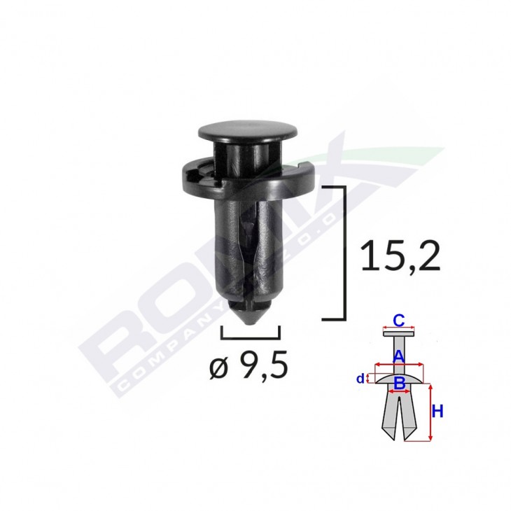 Clips fixare pentru nissan/honda/subaru 9.5x15.2mm - negru set 10 buc - B22089 - ROMIX
