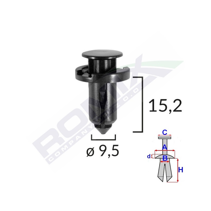 Clips fixare pentru nissan/honda/subaru 9.5x15.2mm - negru set 10 buc - 61992 - ROMIX