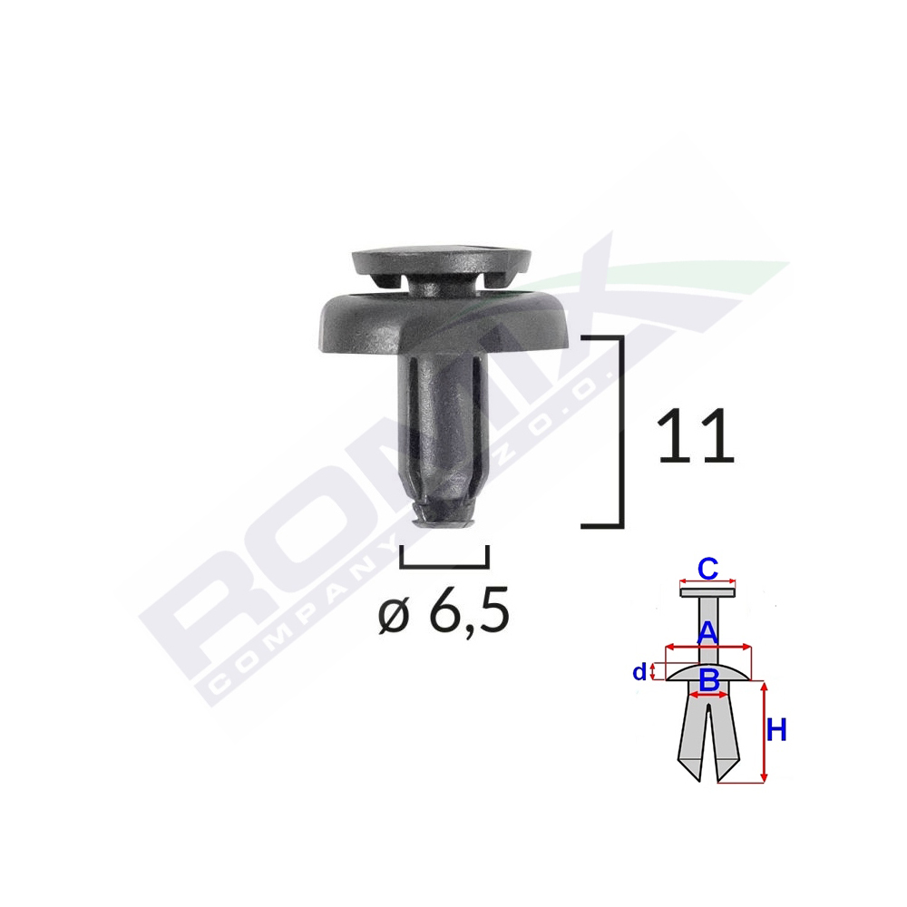 Clips fixare pentru toyota6.5x11mm negru set 10 buc - C60549 - ROMIX
