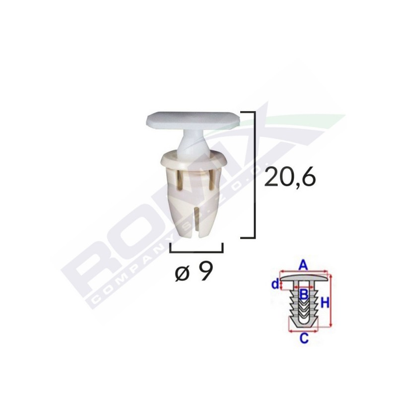 Clips fixare prag pentru mercedes 9x20.6mm - alb set 10 buc - 61939 - ROMIX