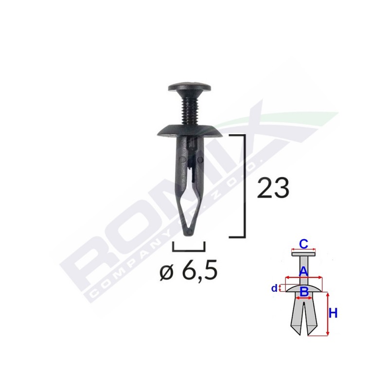 Clips fixare universal 6.5x23mm - negru set 10 buc - 61951 - ROMIX