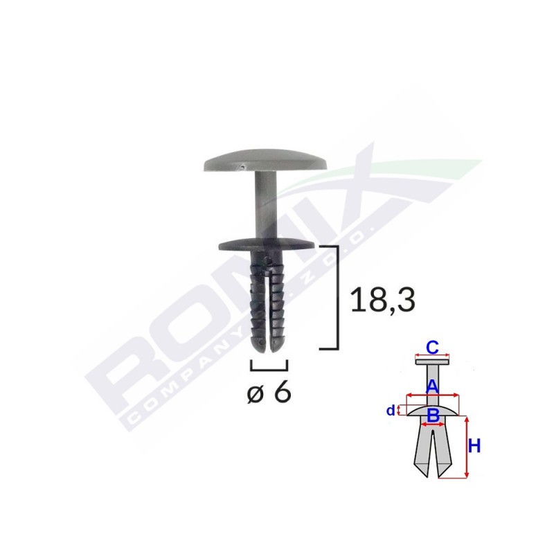 Clips fixare universal 6x18.3mm - negru set 25 buc - 62045 - ROMIX