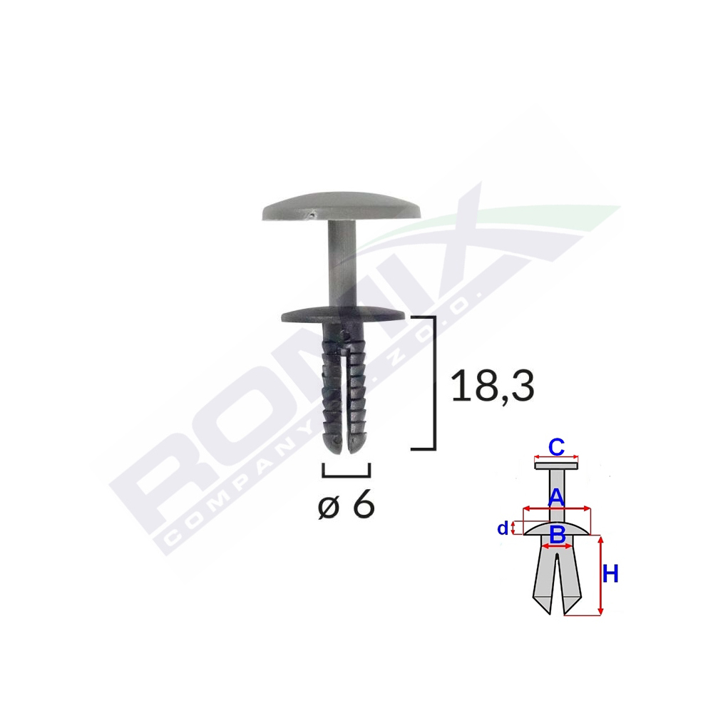 Clips fixare universal 6x18.3mm - negru set 25 buc - C10012 - ROMIX