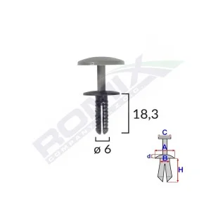 Clips fixare universal 6x18.3mm - negru set 25 buc, ROMIX
