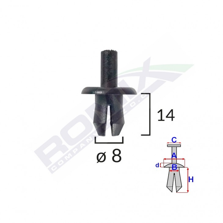 Clips fixare volvo 8x14mm - negru set 10 buc - B25678 - ROMIX