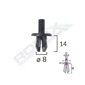 Clips fixare volvo 8x14mm - negru set 10 buc, ROMIX