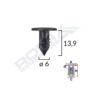 Clips garnituri pentru fiat 6x13.9 - negru set 25 buc, ROMIX
