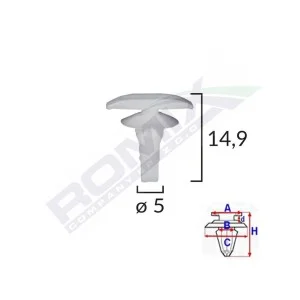 Clips garnituri pentru mitsubishi/toyota/honda/hyundai/lexus 5x14.9mm - alb set 10 buc, ROMIX