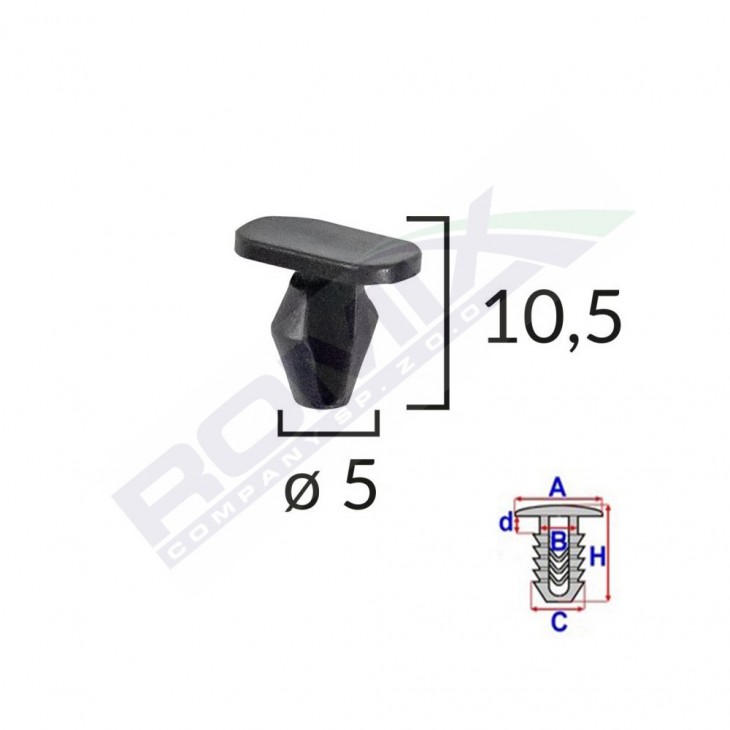 Clips pentru garnituri peugeot, citroen 5x10.5mm negru set 10 buc - C60595 - ROMIX