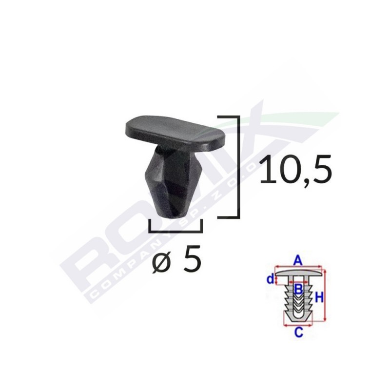 Clips pentru garnituri peugeot, citroen 5x10.5mm negru set 10 buc - 62544 - ROMIX