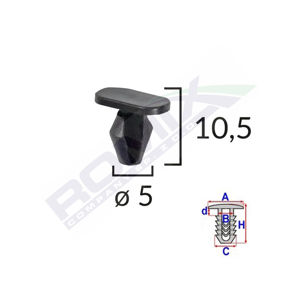 Clips pentru garnituri peugeot, citroen 5x10.5mm negru set 10 buc - C60595 - ROMIX