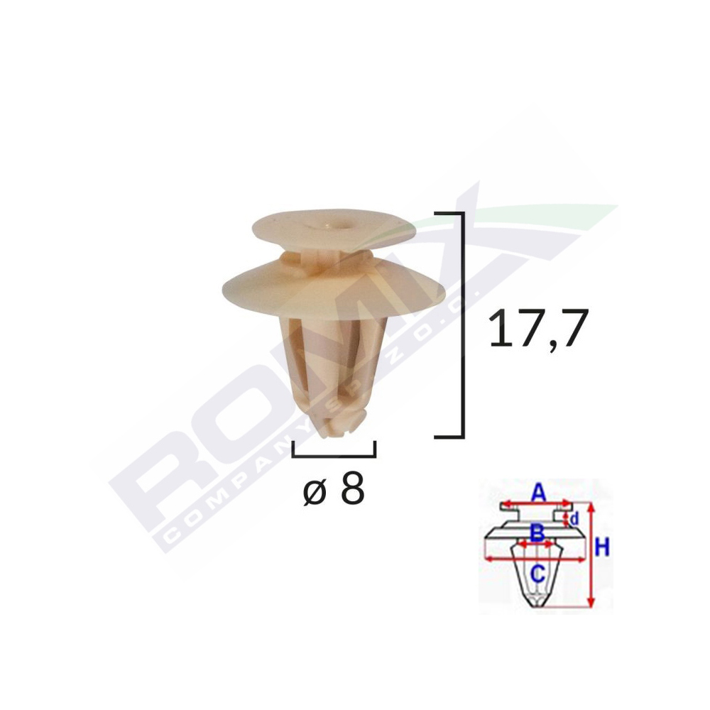 Clips tapiterie pentru audi/ford/seat/vw 8x17.7mm - bej set 25 buc - A14424 - ROMIX