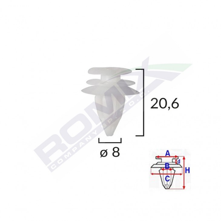 Clips tapiterie pentru bmw 8x20.6mm - alb set 10 buc - B21124 - ROMIX