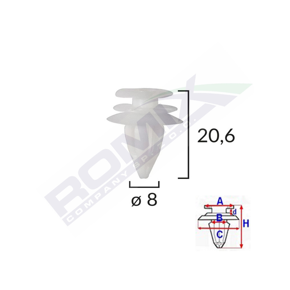 Clips tapiterie pentru bmw 8x20.6mm - alb set 10 buc - B21124 - ROMIX