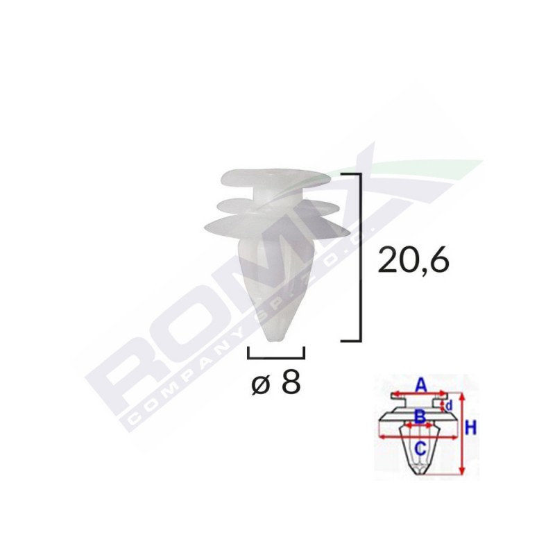 Clips tapiterie pentru bmw 8x20.6mm - alb set 10 buc - 61975 - ROMIX
