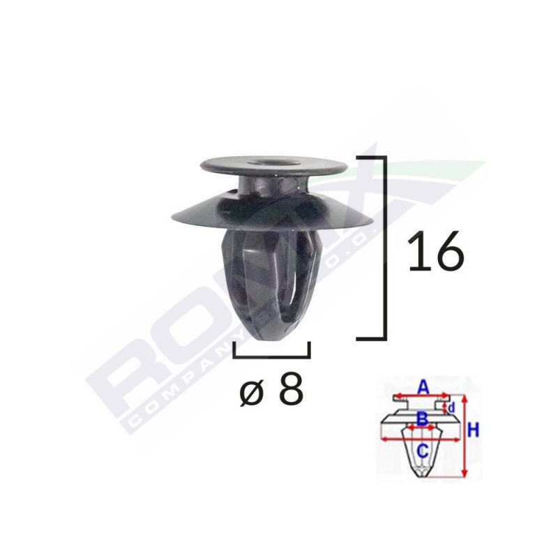 Clips tapiterie pentru bmw mini 8x16mm - negru set 10 buc - 61861 - ROMIX