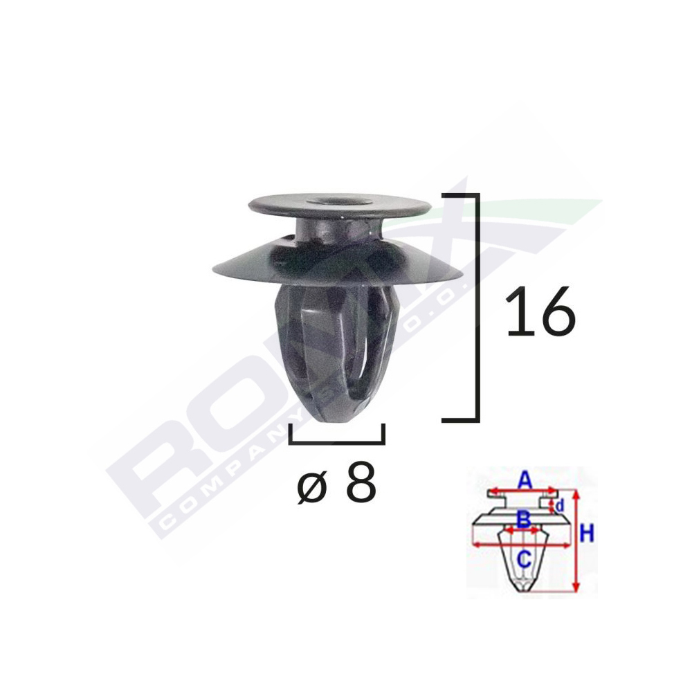 Clips tapiterie pentru bmw mini 8x16mm - negru set 10 buc - A16178 - ROMIX