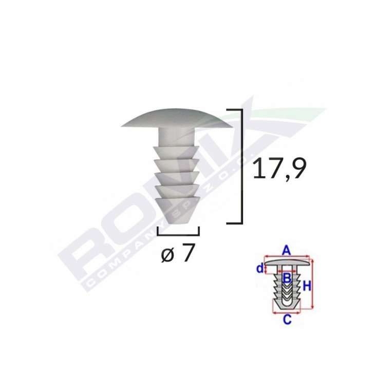 Clips tapiterie pentru fiat 7x17.9mm - gri set 10 buc - A12271S - ROMIX