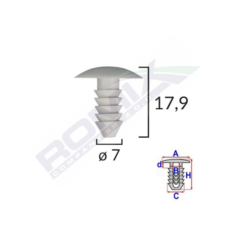 Clips tapiterie pentru fiat 7x17.9mm - gri set 10 buc - 61840 - ROMIX