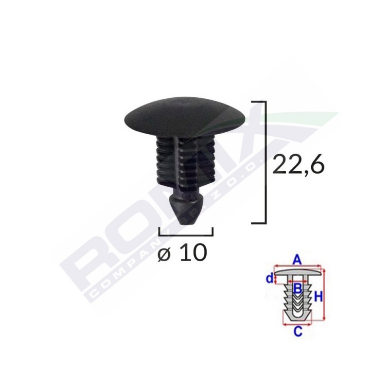 Clips tapiterie pentru fiat ducato - negru set 10 buc - 61515 - ROMIX