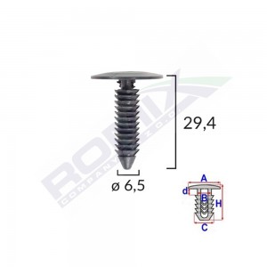 Clips tapiterie pentru gm 6.5x29.4mm - negru set 10 buc