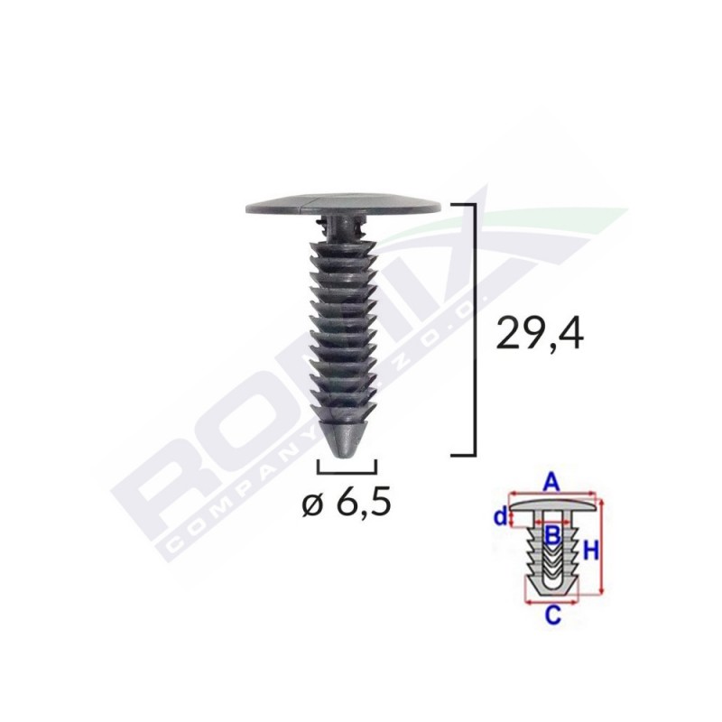 Clips tapiterie pentru gm 6.5x29.4mm - negru set 10 buc - 61952 - ROMIX