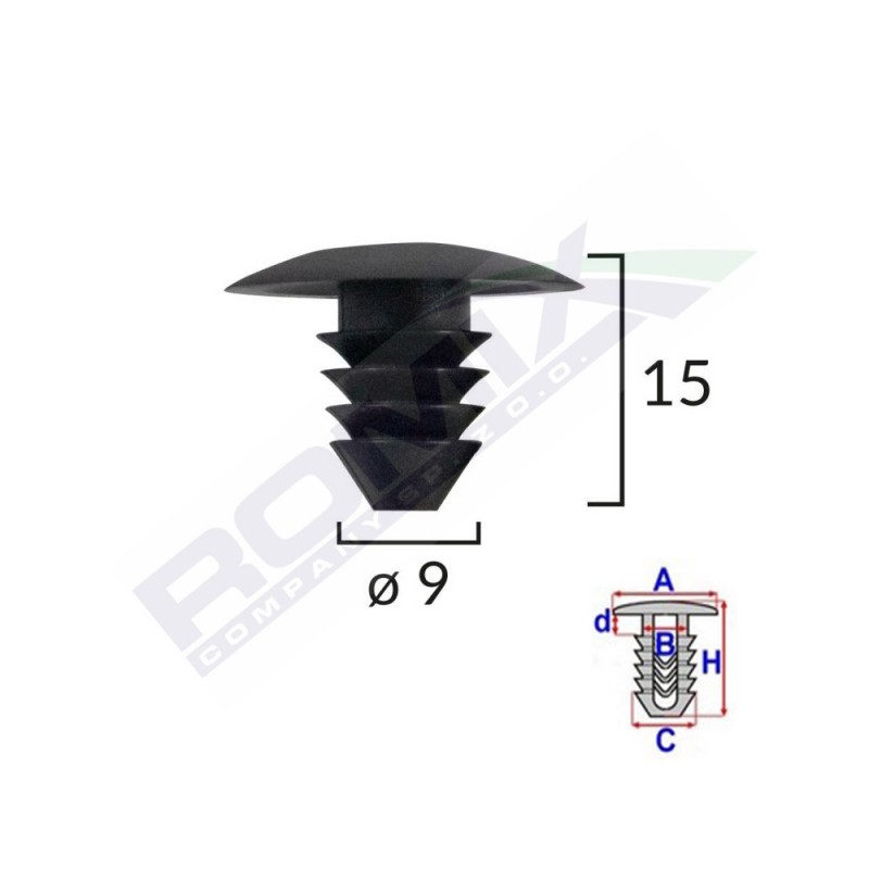 Clips tapiterie pentru grup vag 9x15mm - negru set 10 buc - 61838 - ROMIX