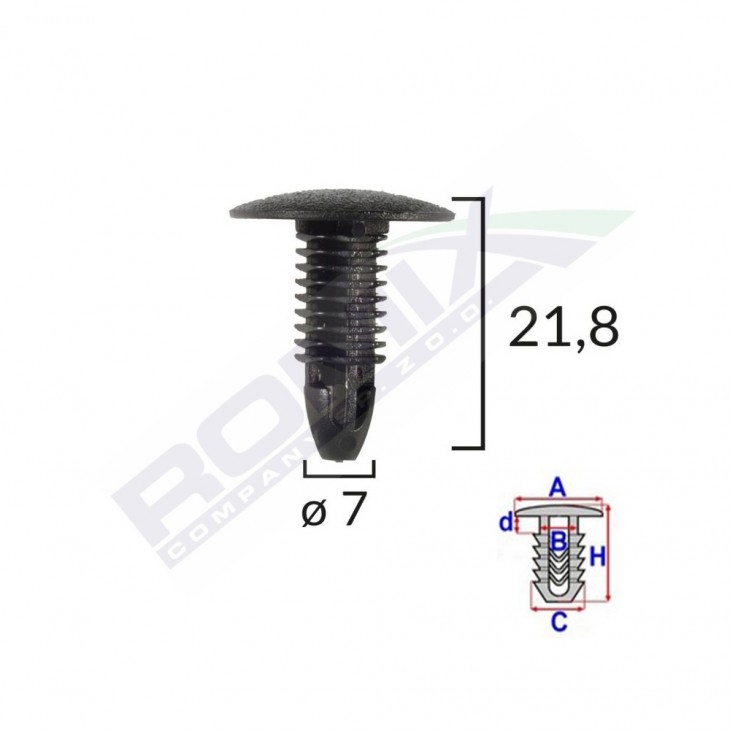 Clips tapiterie pentru honda/hyundai/toyota 7x21.8mm - negru set 10 buc - A175047C - ROMIX