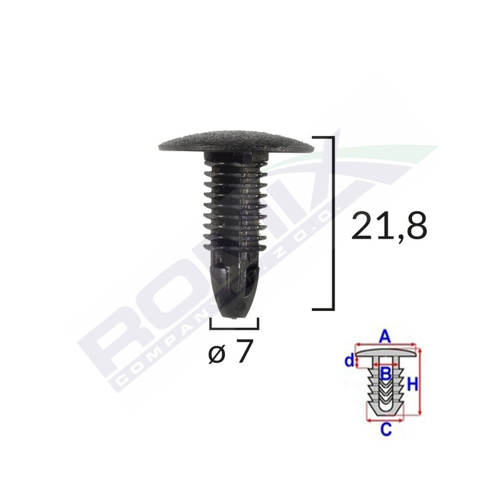 Clips tapiterie pentru honda/hyundai/toyota 7x21.8mm - negru set 10 buc - A175047C - ROMIX