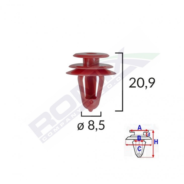 Clips tapiterie pentru lexus/suzuki/toyota - 8.5x20.9mm - rosu set 10 buc - B19257 - ROMIX