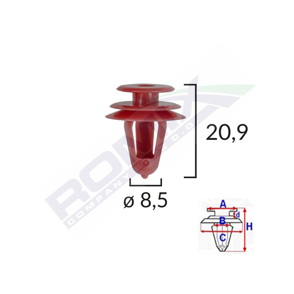 Clips tapiterie pentru lexus/suzuki/toyota - 8.5x20.9mm - rosu set 10 buc - B19257 - ROMIX