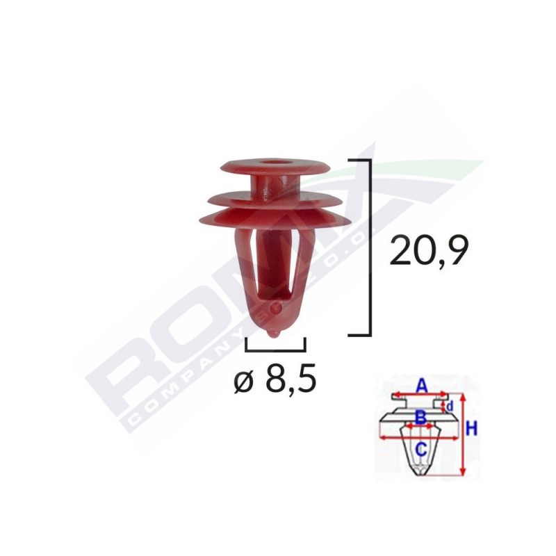 Clips tapiterie pentru lexus/suzuki/toyota - 8.5x20.9mm - rosu set 10 buc - 61967 - ROMIX