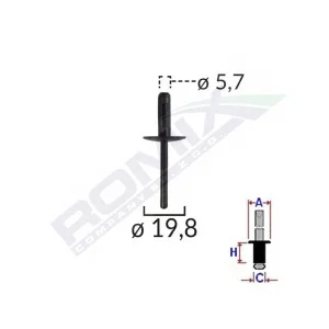Popnit plastic universal 5.7x19.8mm - negru set 10 buc, ROMIX