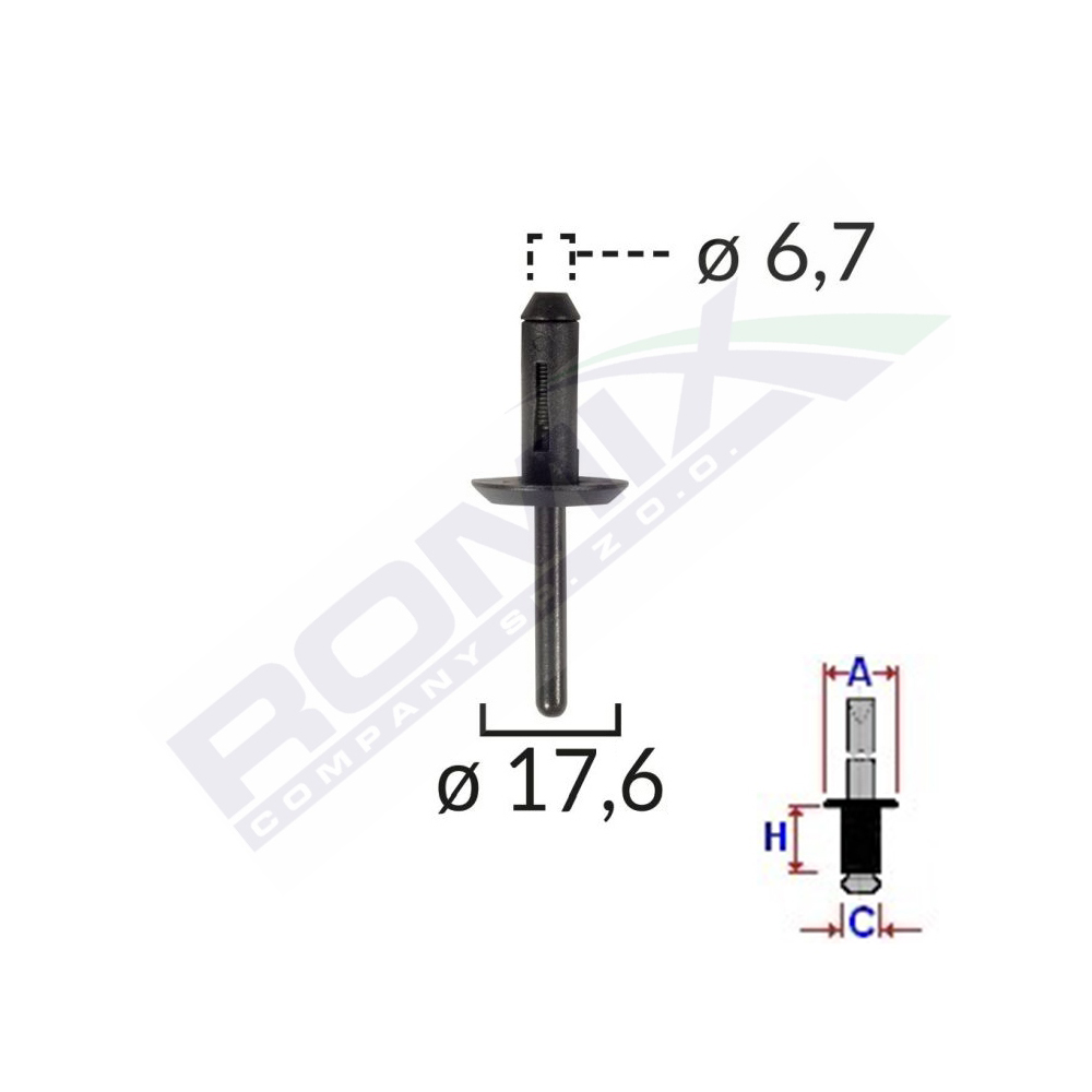 Popnit plastic universal 6.7x17.6mm - negru set 10 buc