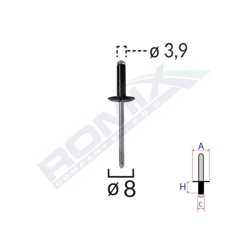 Popnit universal negru 3.9mm set 10 buc - 61734 - ROMIX