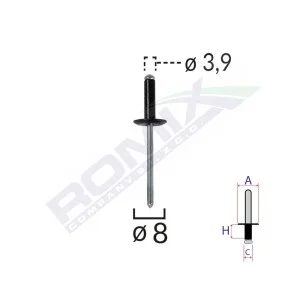 Popnit universal negru 3.9mm set 10 buc, ROMIX