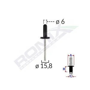 Popnit universal negru 6mm set 10 buc, ROMIX