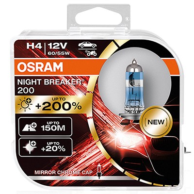 Set 2 becuri 12v h4 60/55 w night breaker +200% osram - 64193NB200-HCB - ams-OSRAM