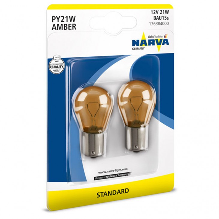 Set 2 becuri py21w 12v galben blister narva - 17638NANVAB2 - NARVA