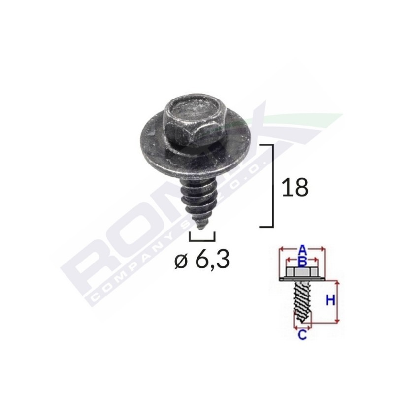 Surub cu cap hexagonal cu diametru 6.2 mm set 10 buc - 62347 - ROMIX