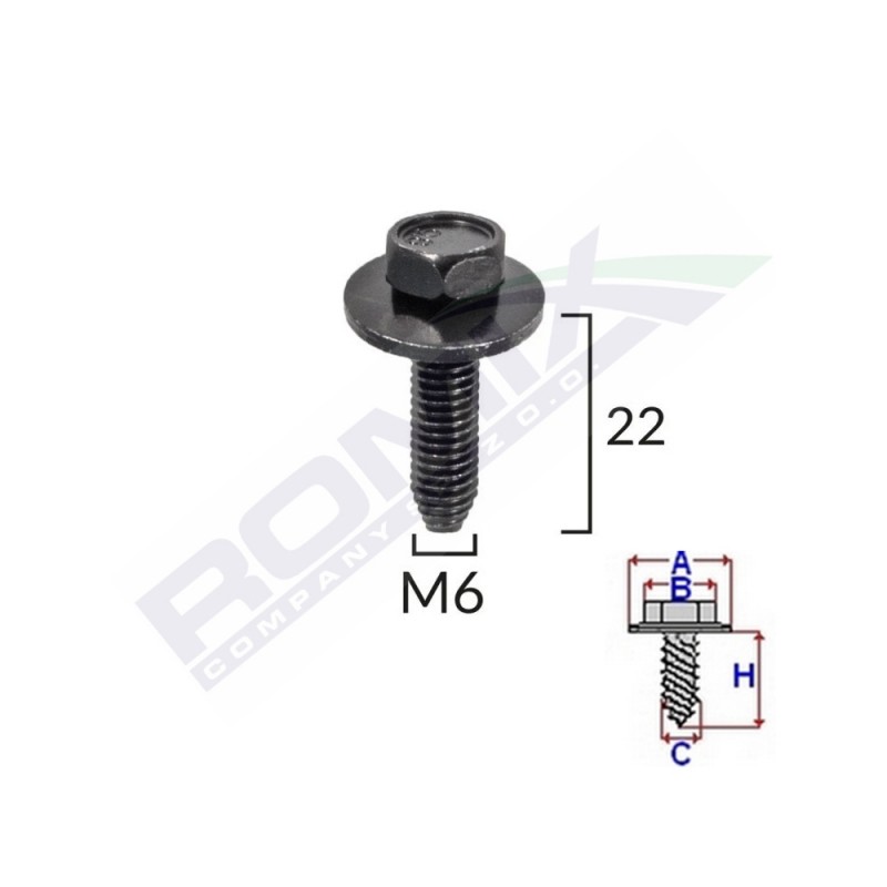 Surub fixare elemente exterior pentru peugeot, citroen 6x22mm set 5 buc - 62566 - ROMIX