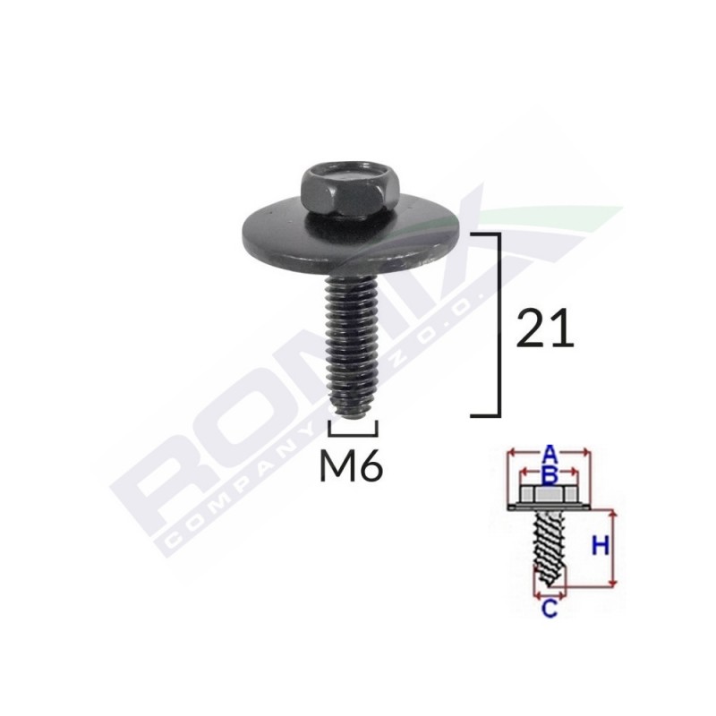 Surub fixare elemente exterior pentru renault 6x21mm set 5 buc - 62568 - ROMIX
