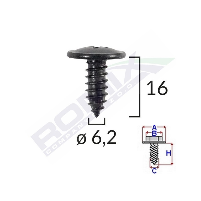 Surub fixare elemente exterior pentru toyota, kia, hyundai 6.2x16mm set 10 buc - 62577 - ROMIX