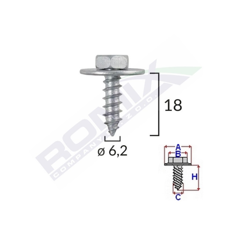 Surub fixare elemente motor pentru toyota 6.2x18mm set 10 buc - 62552 - ROMIX