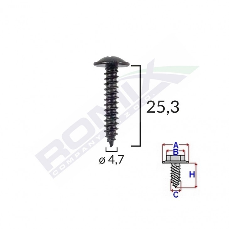 Surub fixare pentru alfa romeo/fiat 4.7x25.3mm - negru set 10 buc - 45193 - ROMIX