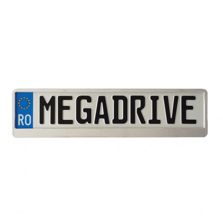 Suport numar inmatriculare mega drive metalizat silver 1 buc - R15MST - MEGA DRIVE