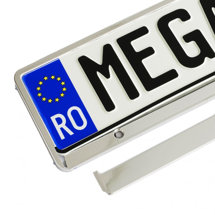 Suport numar inmatriculare mega drive metalizat silver 1 buc - R15MST - MEGA DRIVE