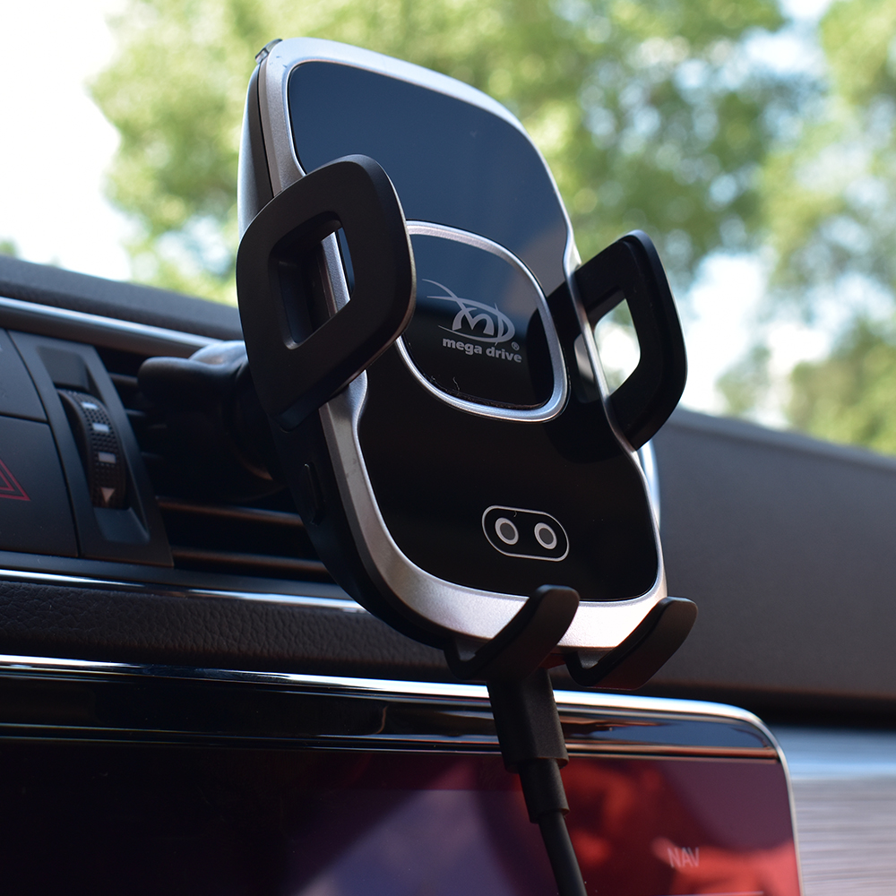 Suport telefon auto smart cu incarcare wireless fast charge si fixare in grila de ventilatie - 02813 - MEGA DRIVE
