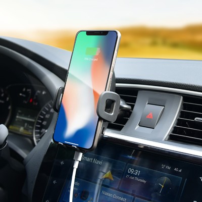 Suport telefon auto smart cu incarcare wireless fast charge si fixare in grila de ventilatie