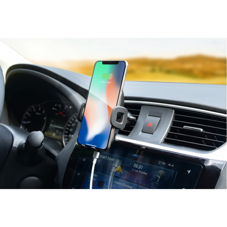 Suport telefon auto smart cu incarcare wireless fast charge si fixare in grila de ventilatie - 02813 - MEGA DRIVE